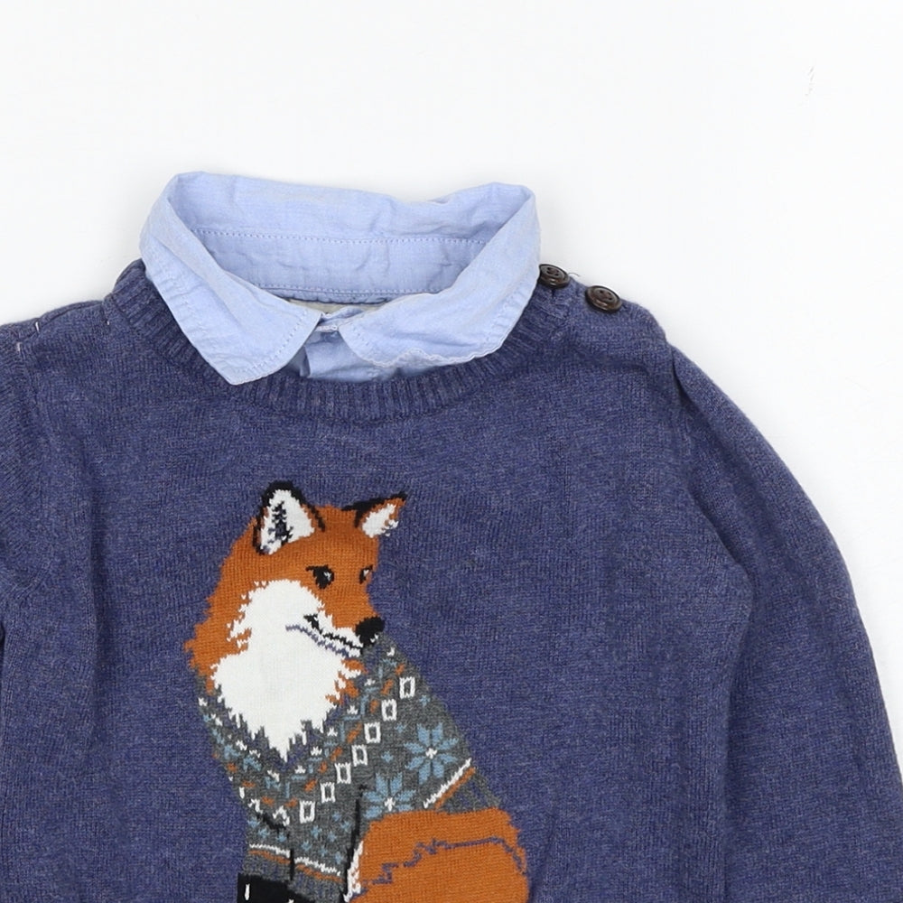 Ministry Of Rascals Boys Blue Collared Cotton Pullover Jumper Size 4 Years Pullover - Fox