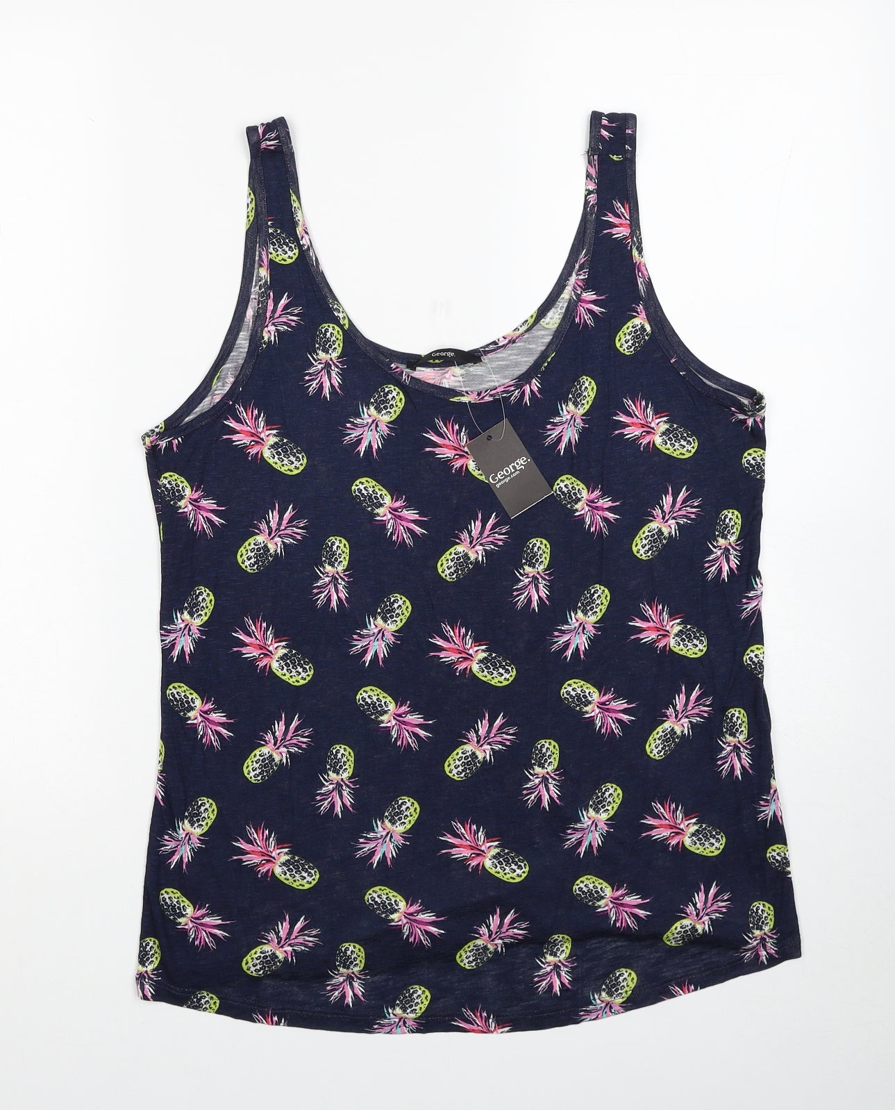 George Womens Blue Geometric Viscose Basic Tank Size 12 Scoop Neck - Pineapple