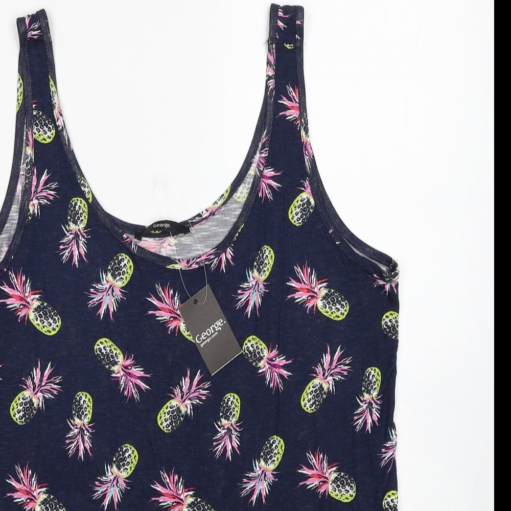 George Womens Blue Geometric Viscose Basic Tank Size 12 Scoop Neck - Pineapple