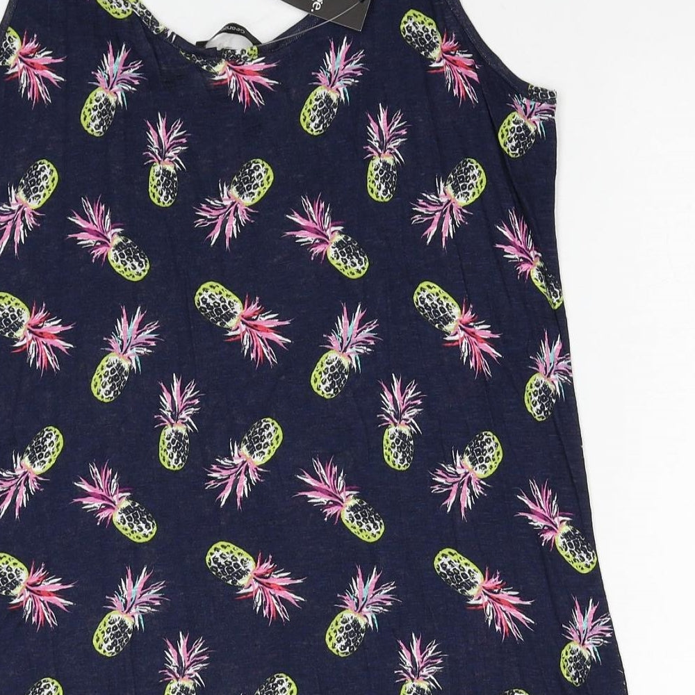 George Womens Blue Geometric Viscose Basic Tank Size 12 Scoop Neck - Pineapple