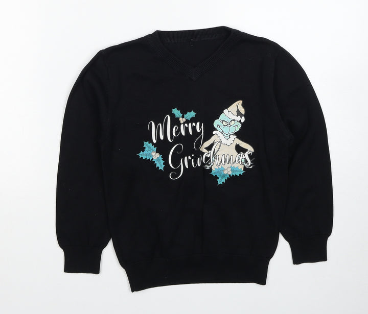 George Boys Black Cotton Pullover Sweatshirt Size 6-7 Years Pullover - The Grinch Merry Christmas