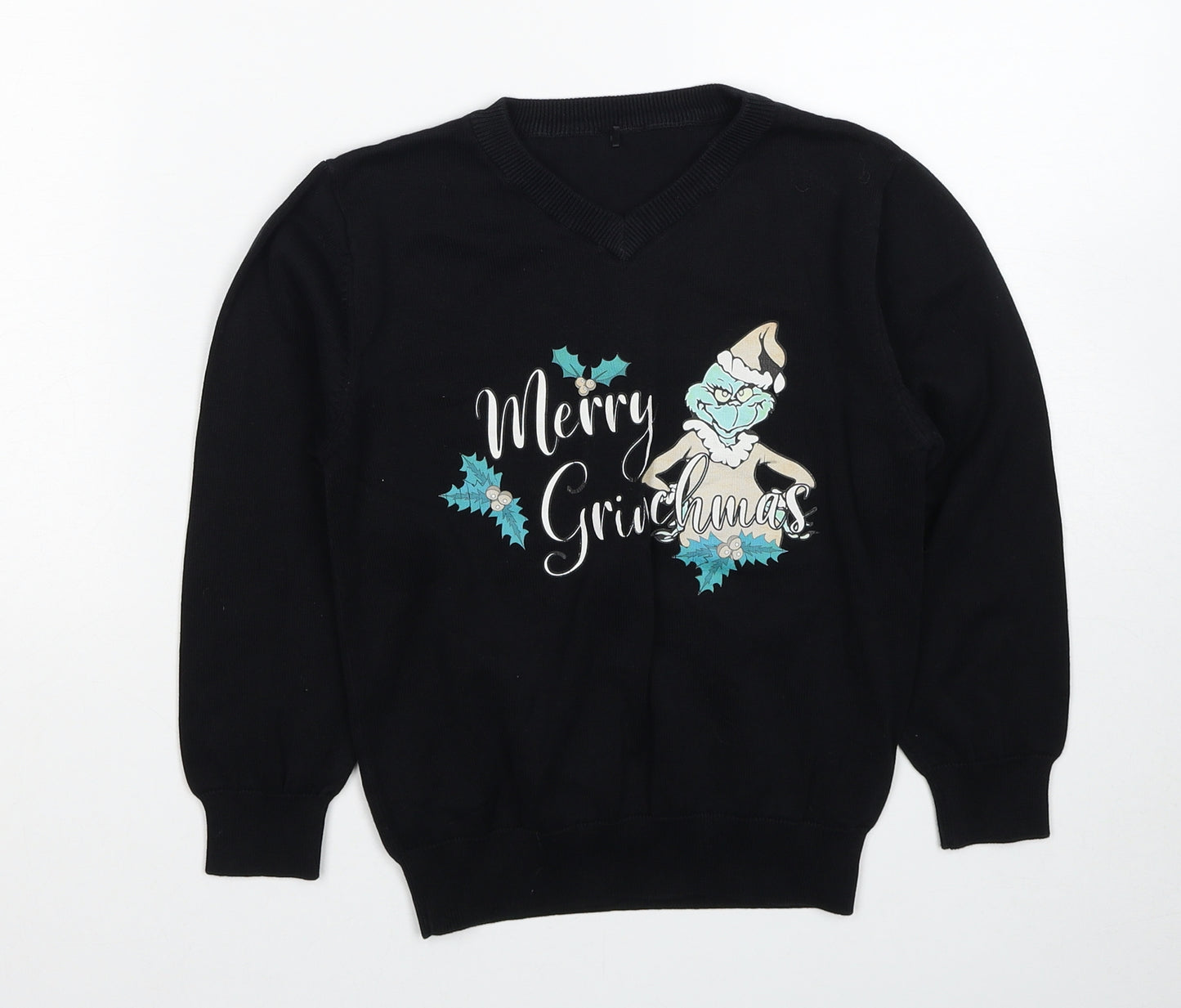 George Boys Black Cotton Pullover Sweatshirt Size 6-7 Years Pullover - The Grinch Merry Christmas