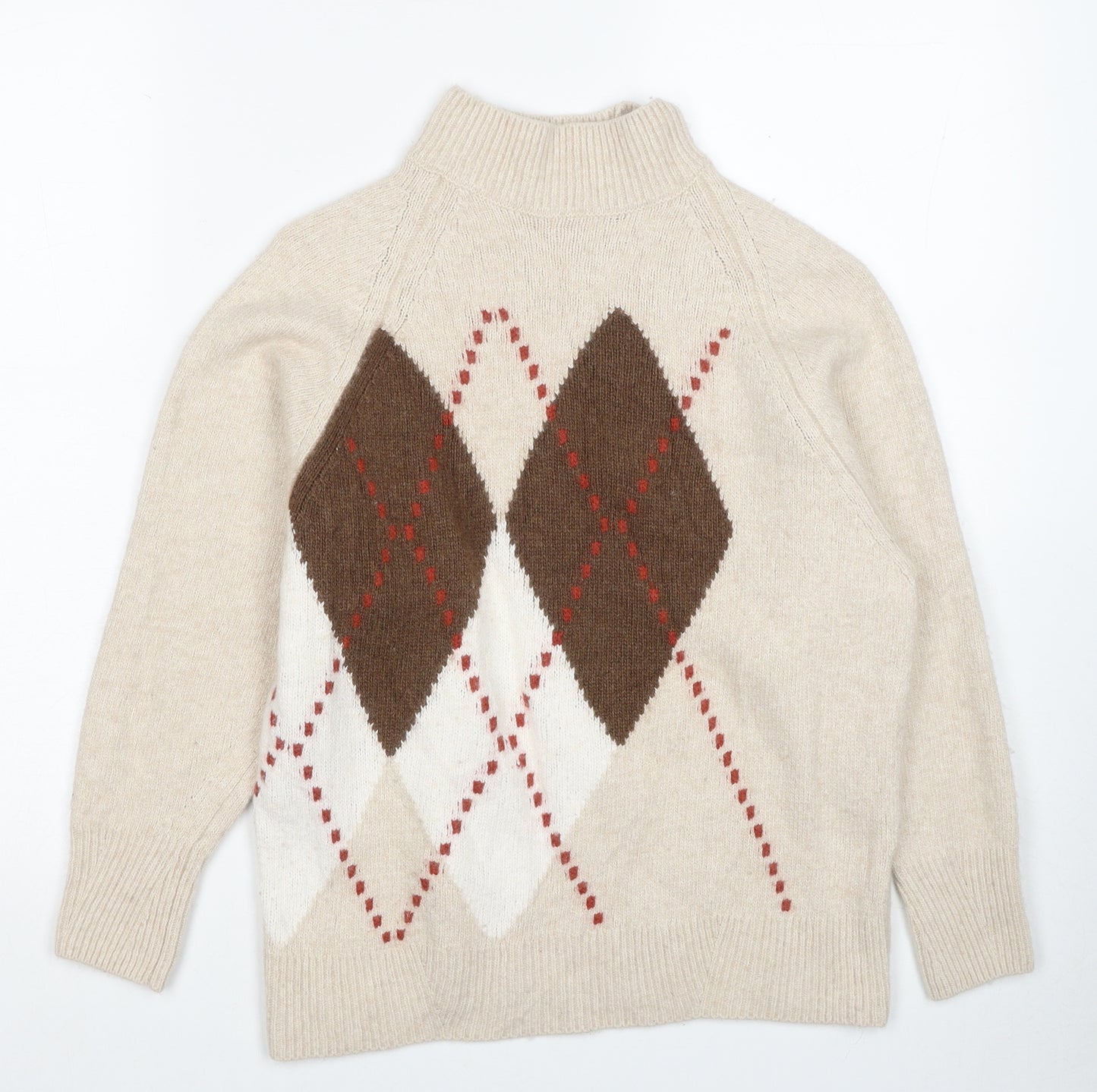 Autograph Womens Beige High Neck Argyle/Diamond Polyamide Pullover Jumper Size M