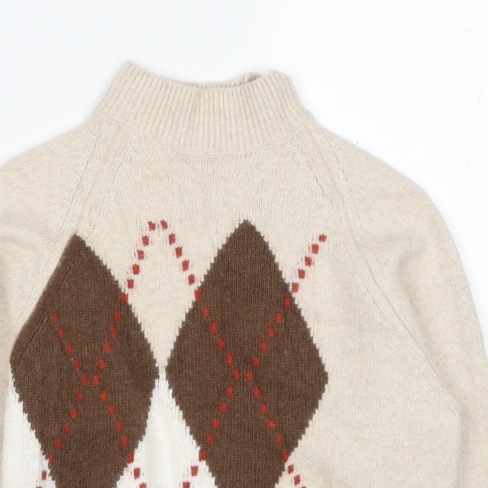 Autograph Womens Beige High Neck Argyle/Diamond Polyamide Pullover Jumper Size M