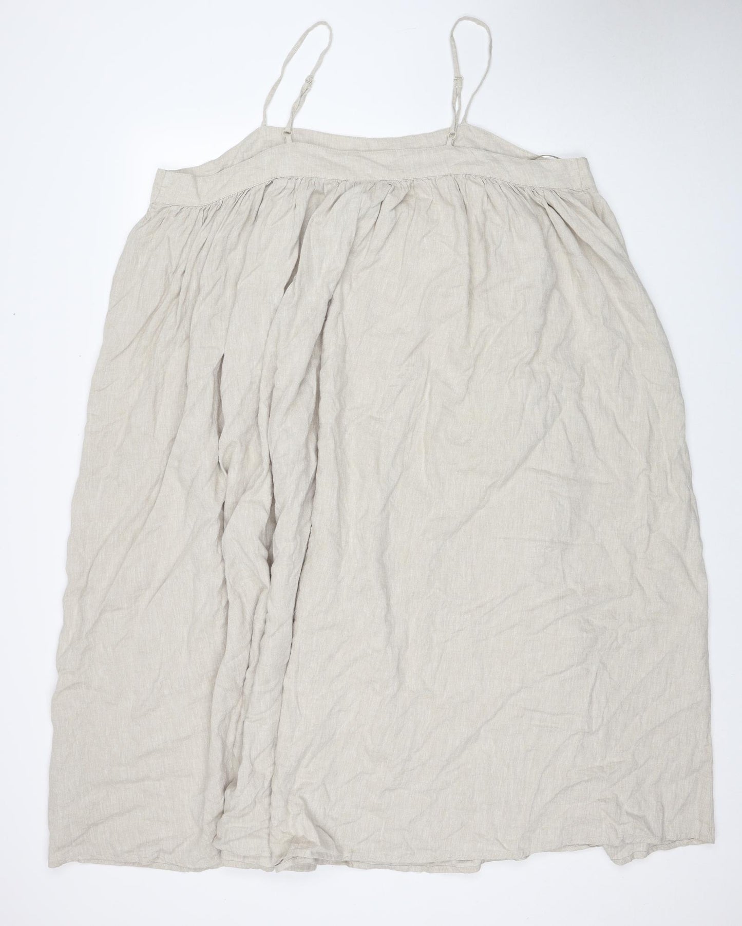 Marks and Spencer Womens Beige Linen Slip Dress Size 22 Square Neck Pullover