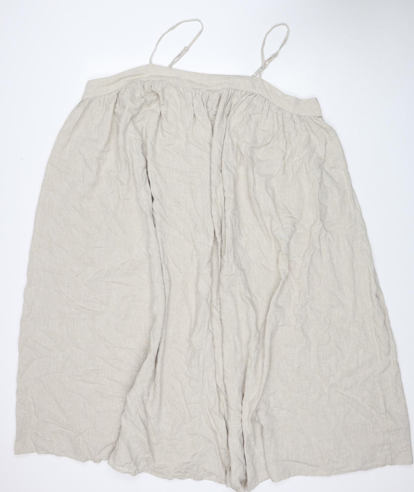 Marks and Spencer Womens Beige Linen Slip Dress Size 22 Square Neck Pullover