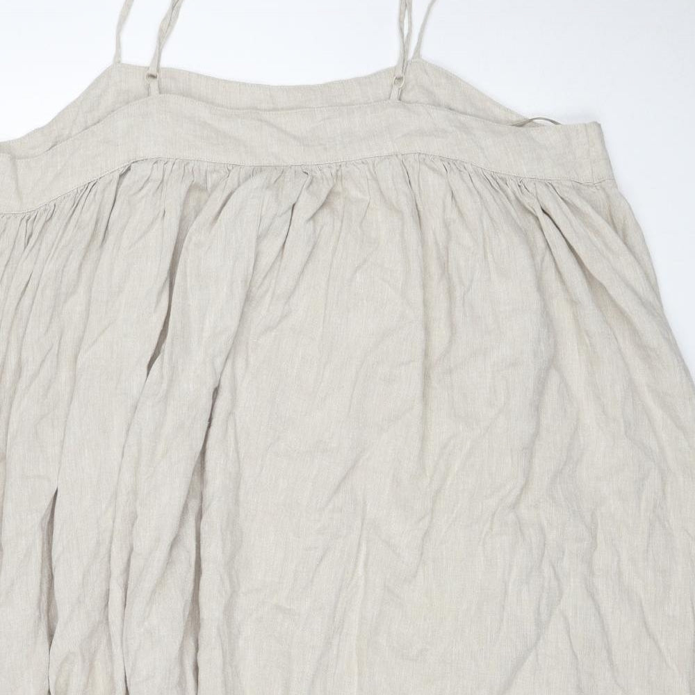 Marks and Spencer Womens Beige Linen Slip Dress Size 22 Square Neck Pullover