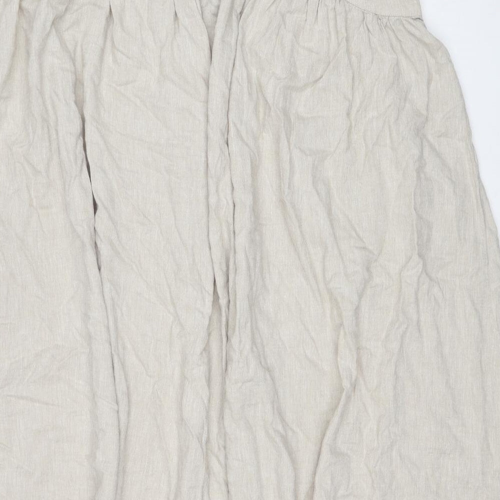 Marks and Spencer Womens Beige Linen Slip Dress Size 22 Square Neck Pullover