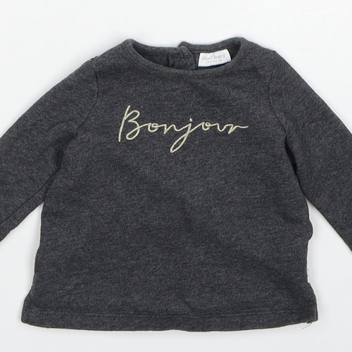 NEXT Girls Grey Cotton Basic T-Shirt Size 0-3 Months Round Neck Button - Bonjour