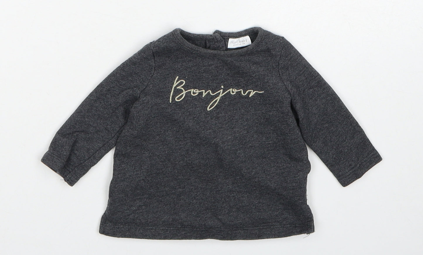 NEXT Girls Grey Cotton Basic T-Shirt Size 0-3 Months Round Neck Button - Bonjour
