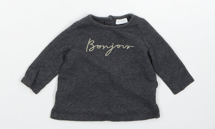 NEXT Girls Grey Cotton Basic T-Shirt Size 0-3 Months Round Neck Button - Bonjour