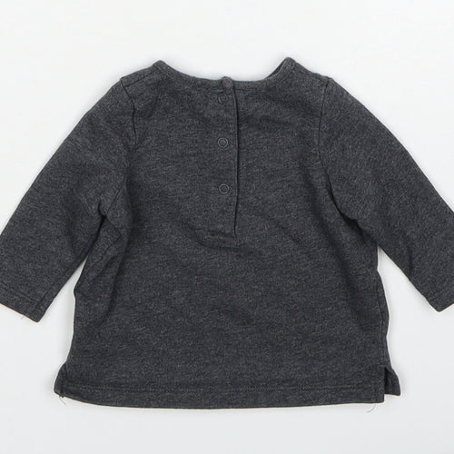 NEXT Girls Grey Cotton Basic T-Shirt Size 0-3 Months Round Neck Button - Bonjour