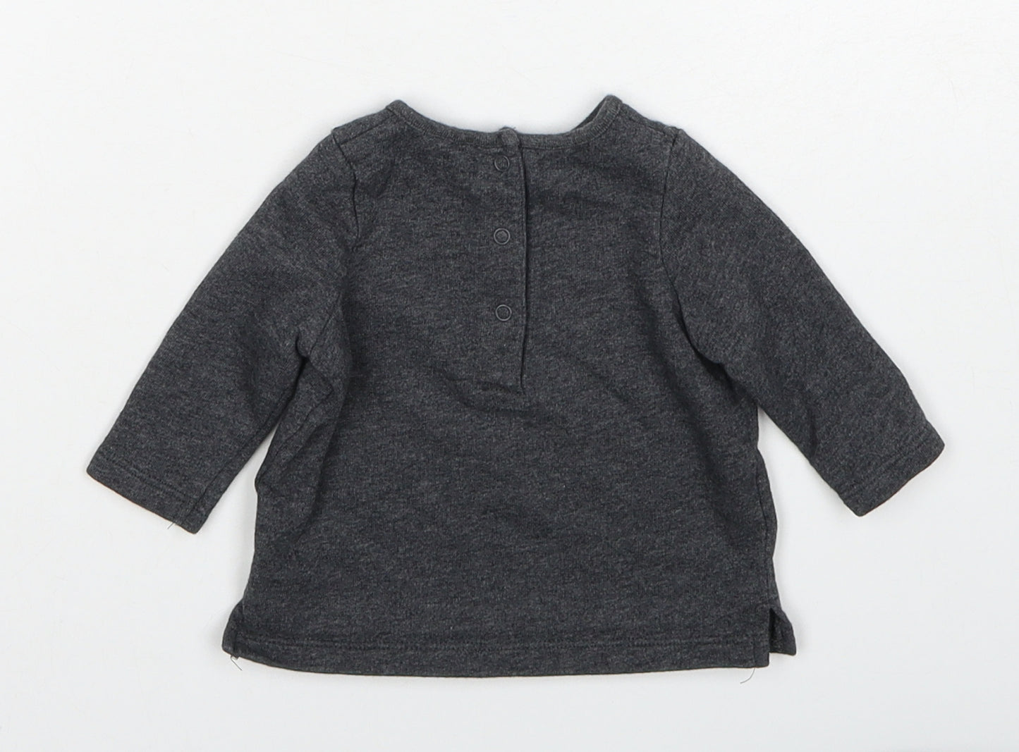 NEXT Girls Grey Cotton Basic T-Shirt Size 0-3 Months Round Neck Button - Bonjour