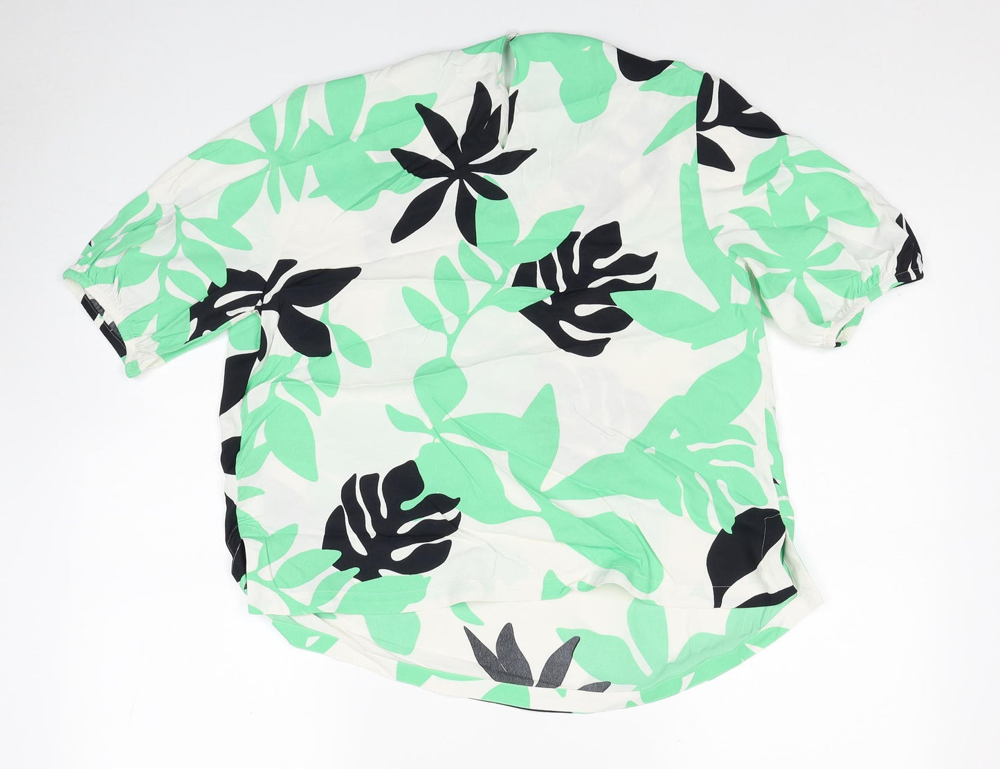 Autograph Womens Green Floral Viscose Basic T-Shirt Size 12 Scoop Neck