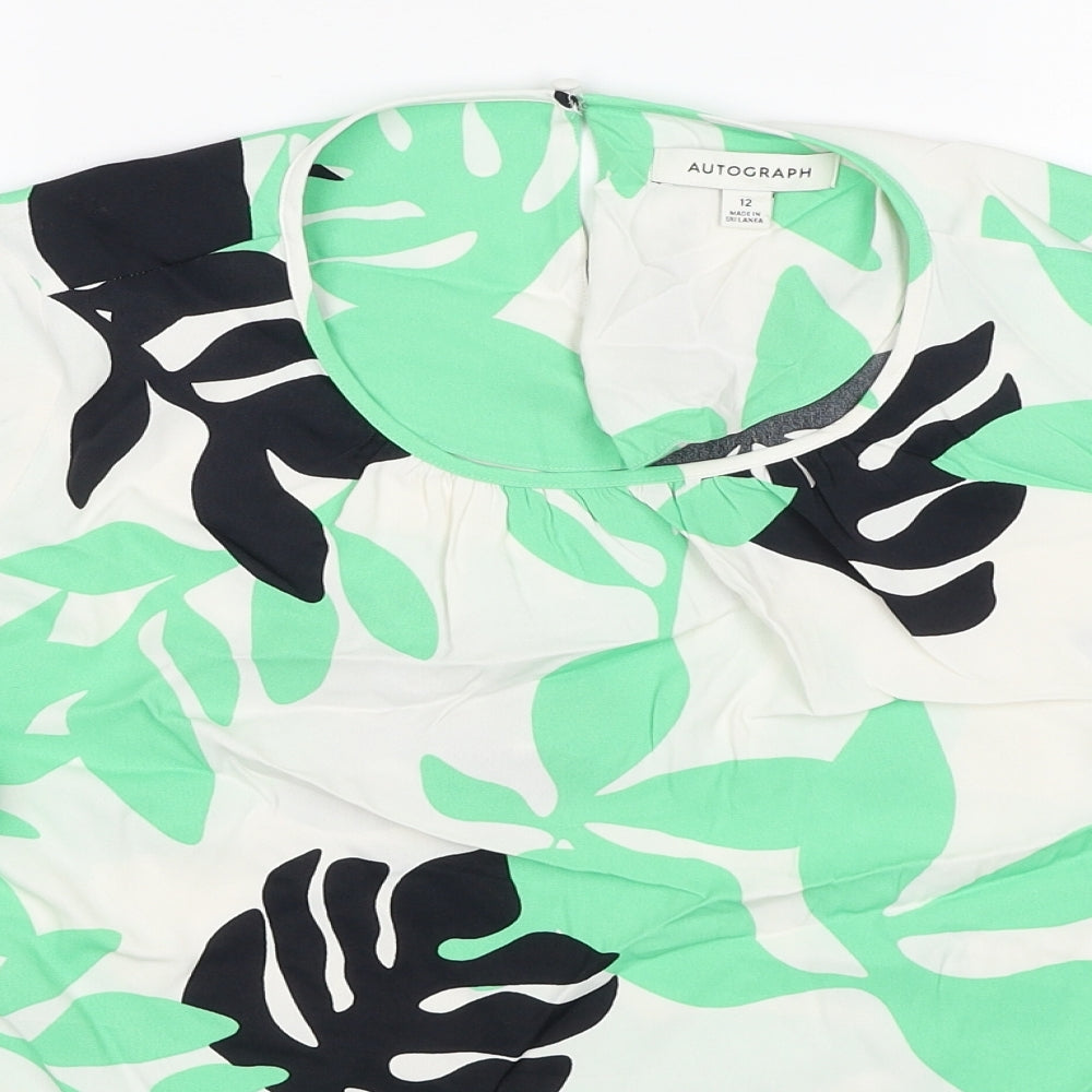 Autograph Womens Green Floral Viscose Basic T-Shirt Size 12 Scoop Neck