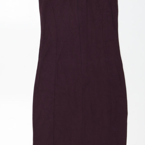 NEXT Womens Purple Viscose Pencil Dress Size 10 Round Neck Zip - Lace Detail