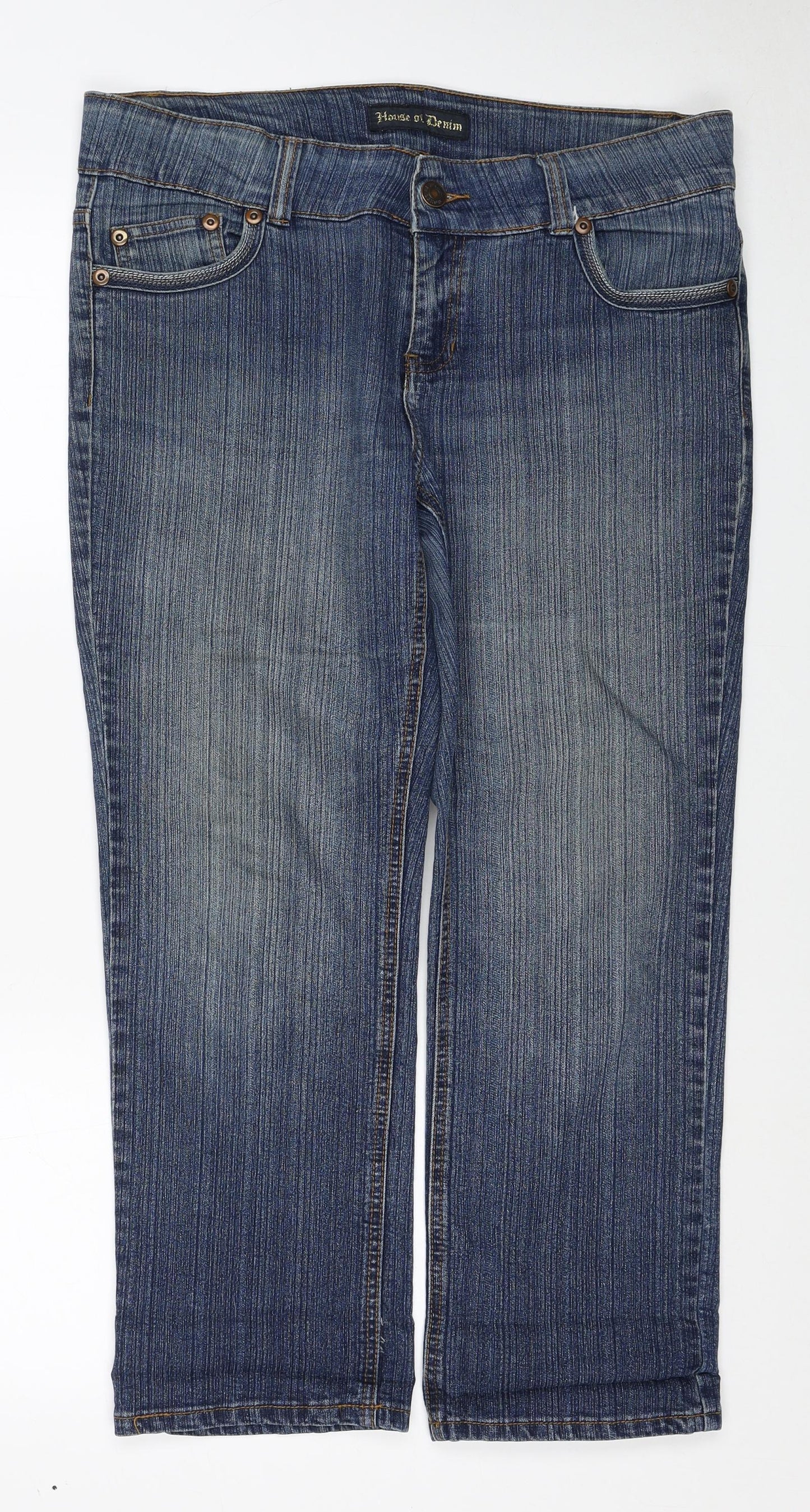 House Of Denim Womens Blue Cotton Straight Jeans Size 14 Regular Zip