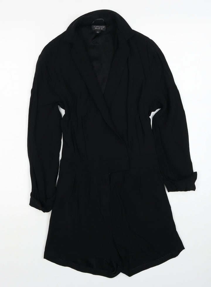 Topshop Womens Black Viscose Playsuit One-Piece Size 4XL Button