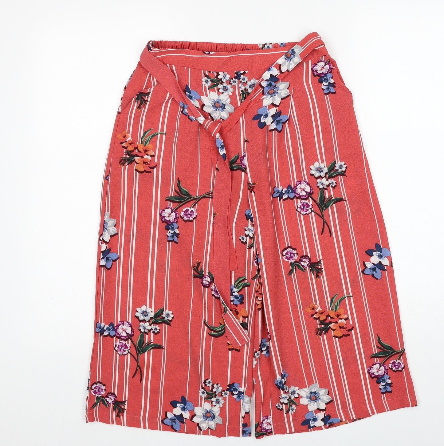 Primark Womens Red Geometric Polyester Trousers Size 8 Regular