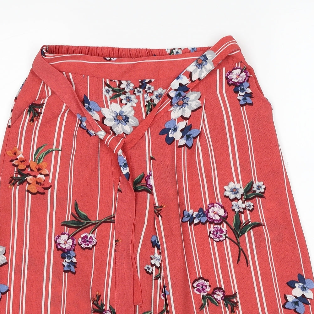 Primark Womens Red Geometric Polyester Trousers Size 8 Regular