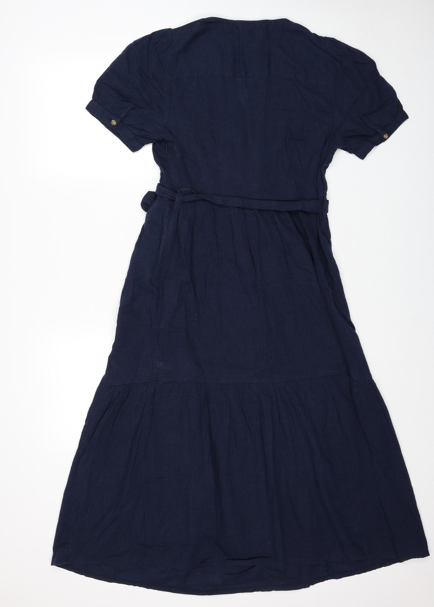 Marks and Spencer Womens Blue Linen A-Line Size 10 V-Neck Zip