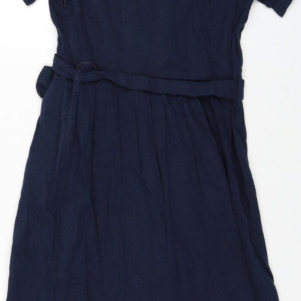 Marks and Spencer Womens Blue Linen A-Line Size 10 V-Neck Zip