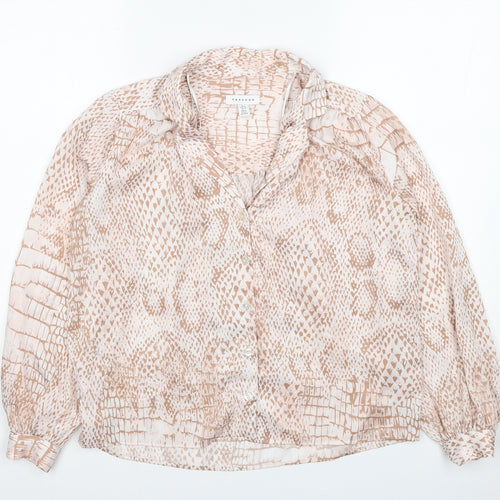 Topshop Womens Beige Animal Print Polyester Basic Button-Up Size 6 Collared - Snake Skin Print
