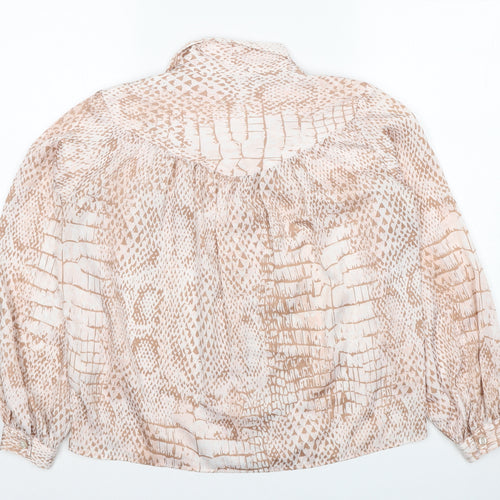 Topshop Womens Beige Animal Print Polyester Basic Button-Up Size 6 Collared - Snake Skin Print