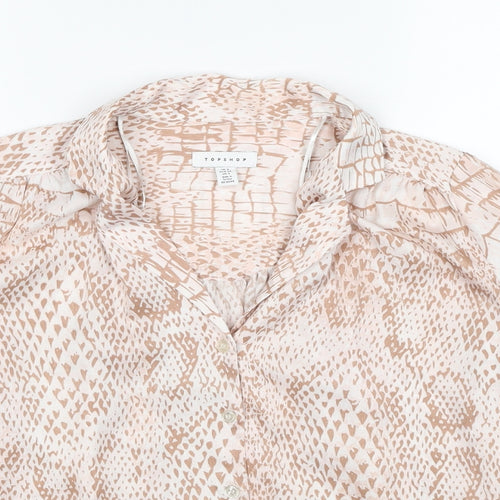 Topshop Womens Beige Animal Print Polyester Basic Button-Up Size 6 Collared - Snake Skin Print