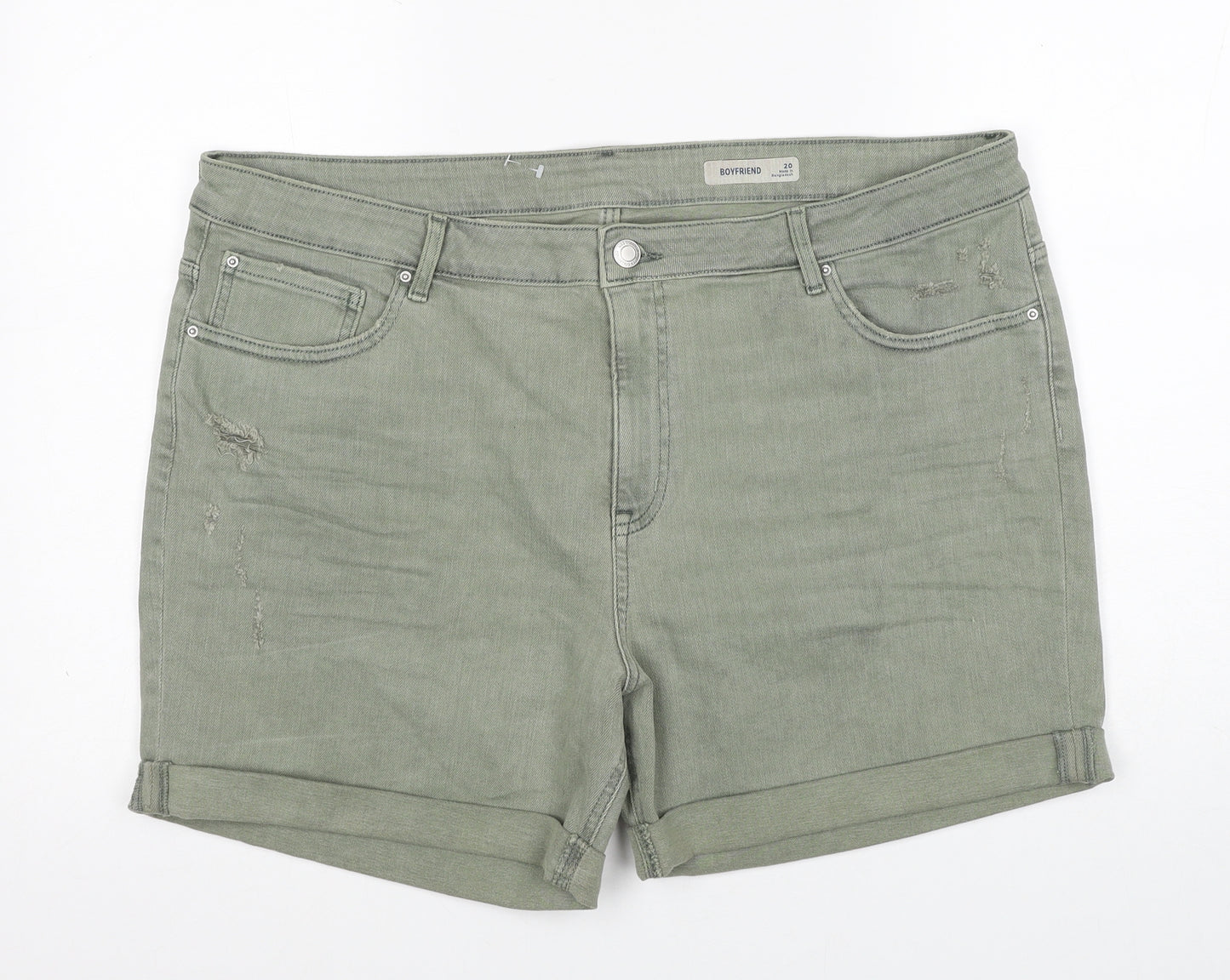 Marks and Spencer Womens Green Cotton Boyfriend Shorts Size 20 Regular Zip