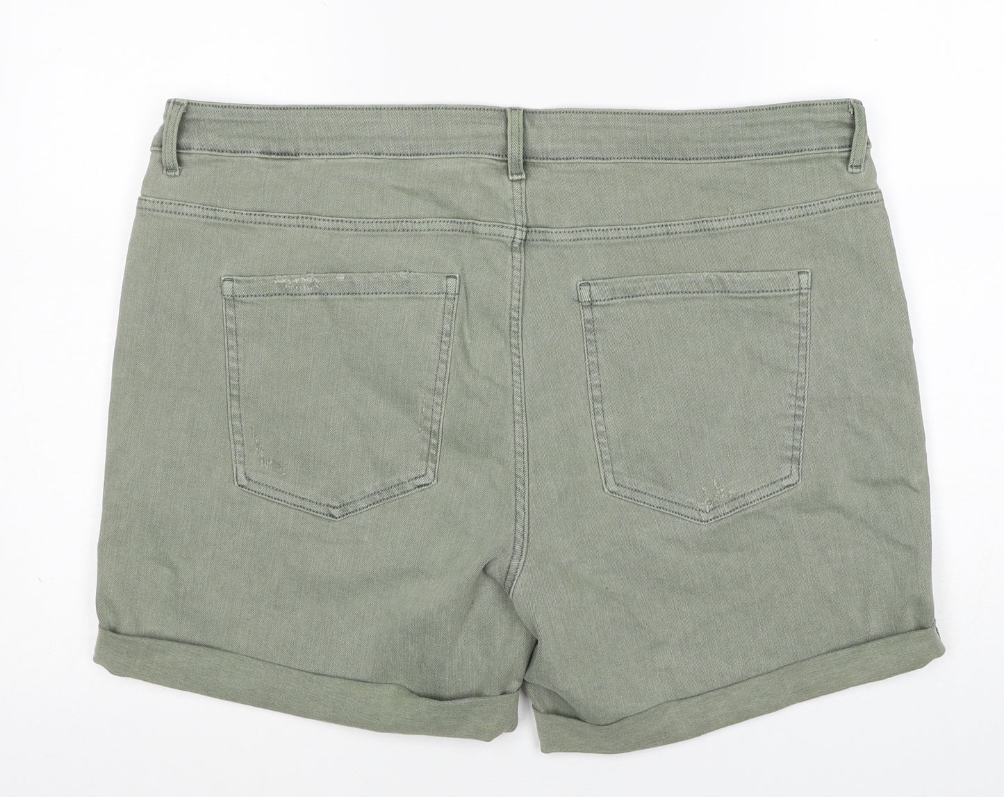 Marks and Spencer Womens Green Cotton Boyfriend Shorts Size 20 Regular Zip