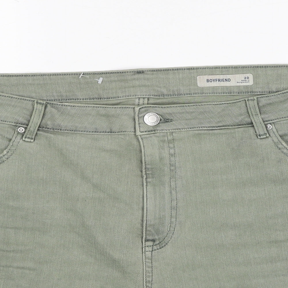 Marks and Spencer Womens Green Cotton Boyfriend Shorts Size 20 Regular Zip