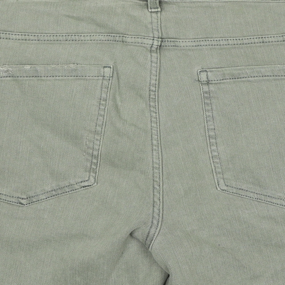 Marks and Spencer Womens Green Cotton Boyfriend Shorts Size 20 Regular Zip