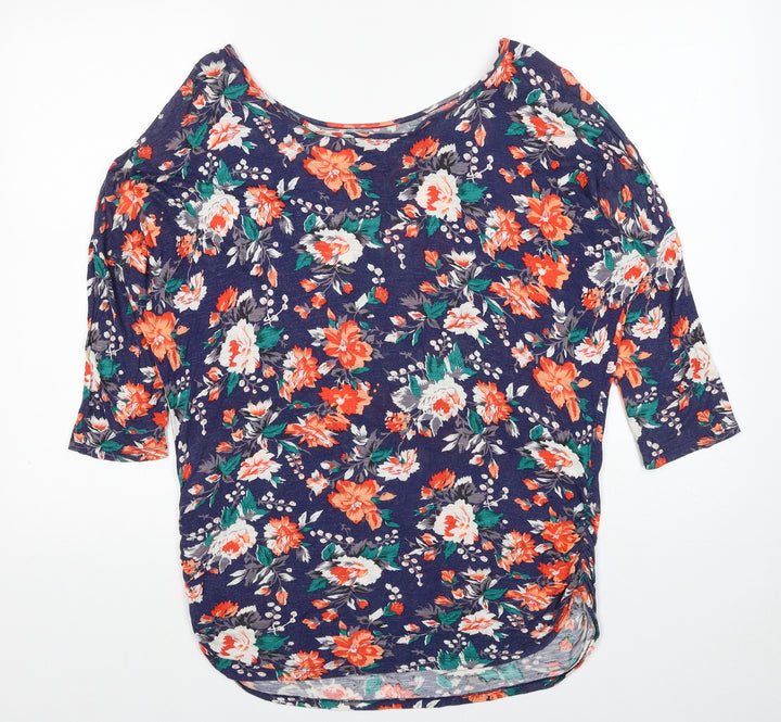 Oasis Womens Multicoloured Floral Viscose Basic T-Shirt Size S Boat Neck