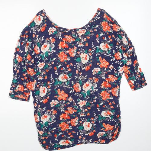 Oasis Womens Multicoloured Floral Viscose Basic T-Shirt Size S Boat Neck