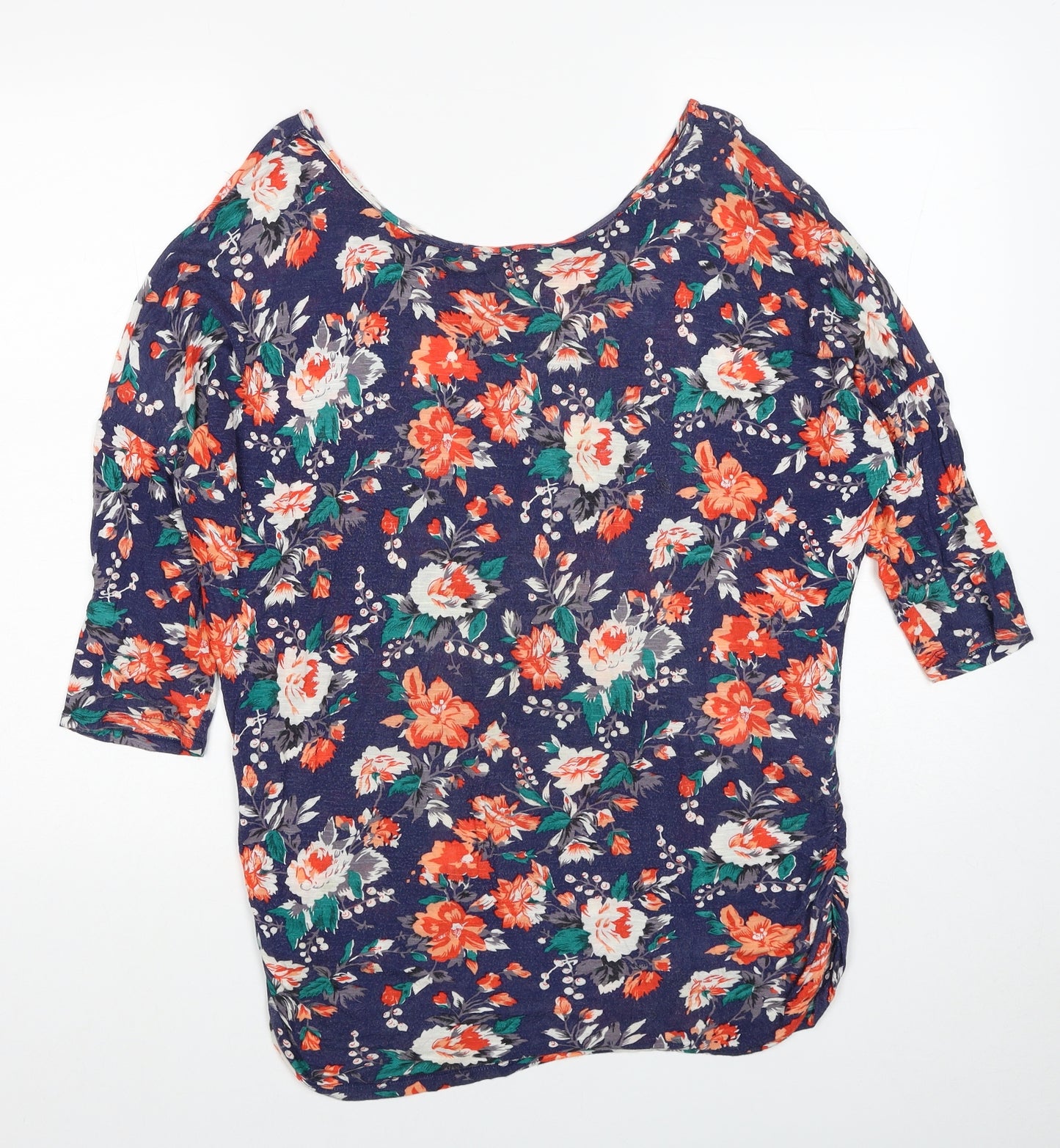 Oasis Womens Multicoloured Floral Viscose Basic T-Shirt Size S Boat Neck
