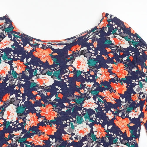 Oasis Womens Multicoloured Floral Viscose Basic T-Shirt Size S Boat Neck