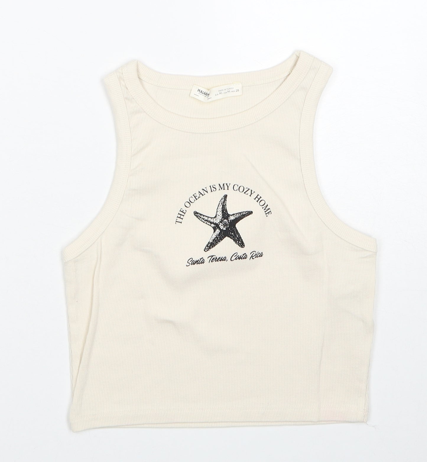 Pull&Bear Womens Ivory Cotton Basic Tank Size M Round Neck - The Ocean Is My Cozy Home
