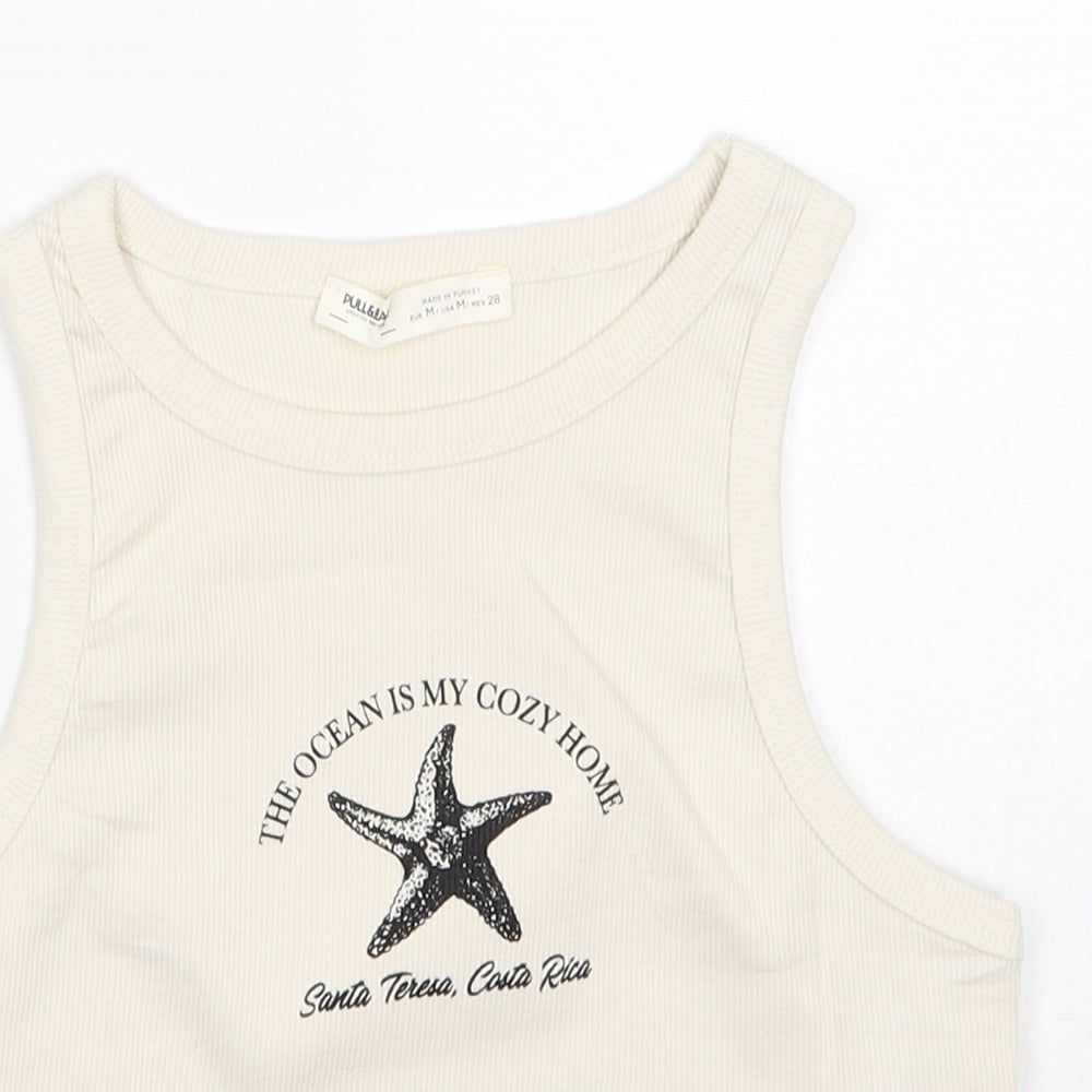 Pull&Bear Womens Ivory Cotton Basic Tank Size M Round Neck - The Ocean Is My Cozy Home