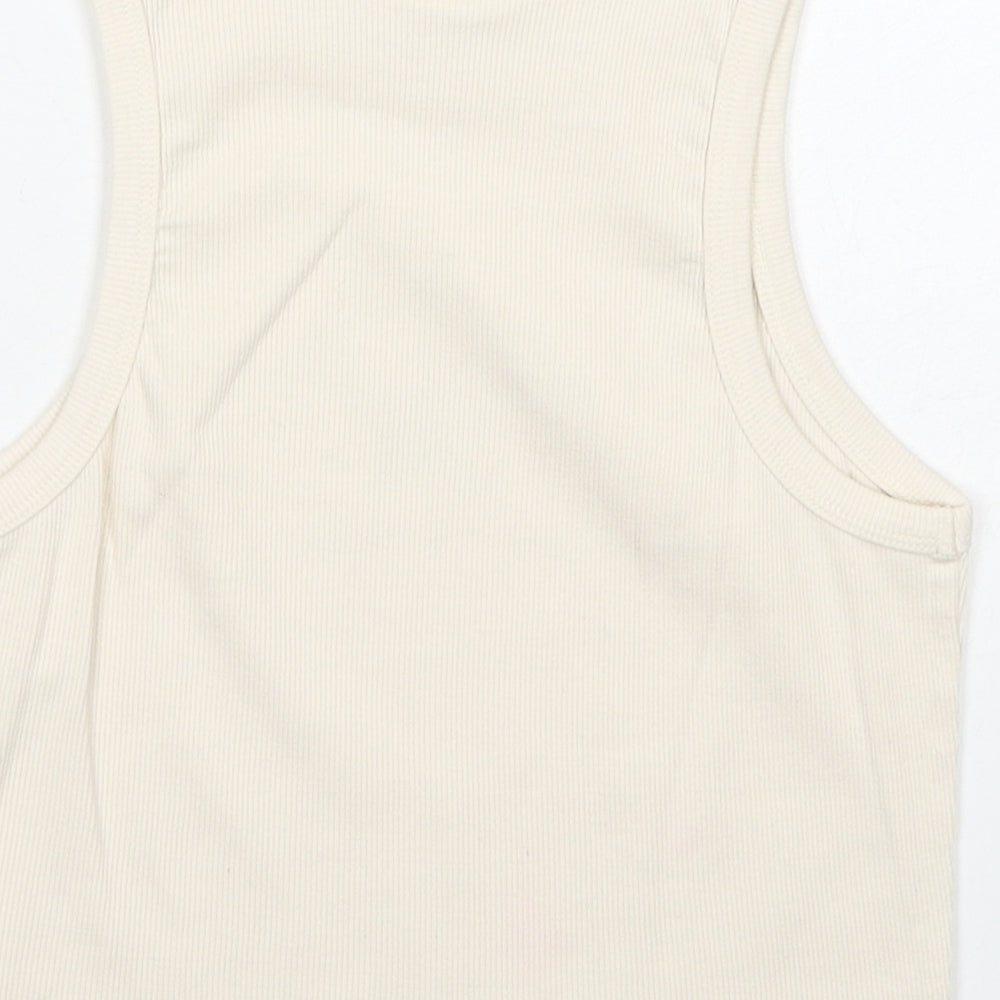 Pull&Bear Womens Ivory Cotton Basic Tank Size M Round Neck - The Ocean Is My Cozy Home