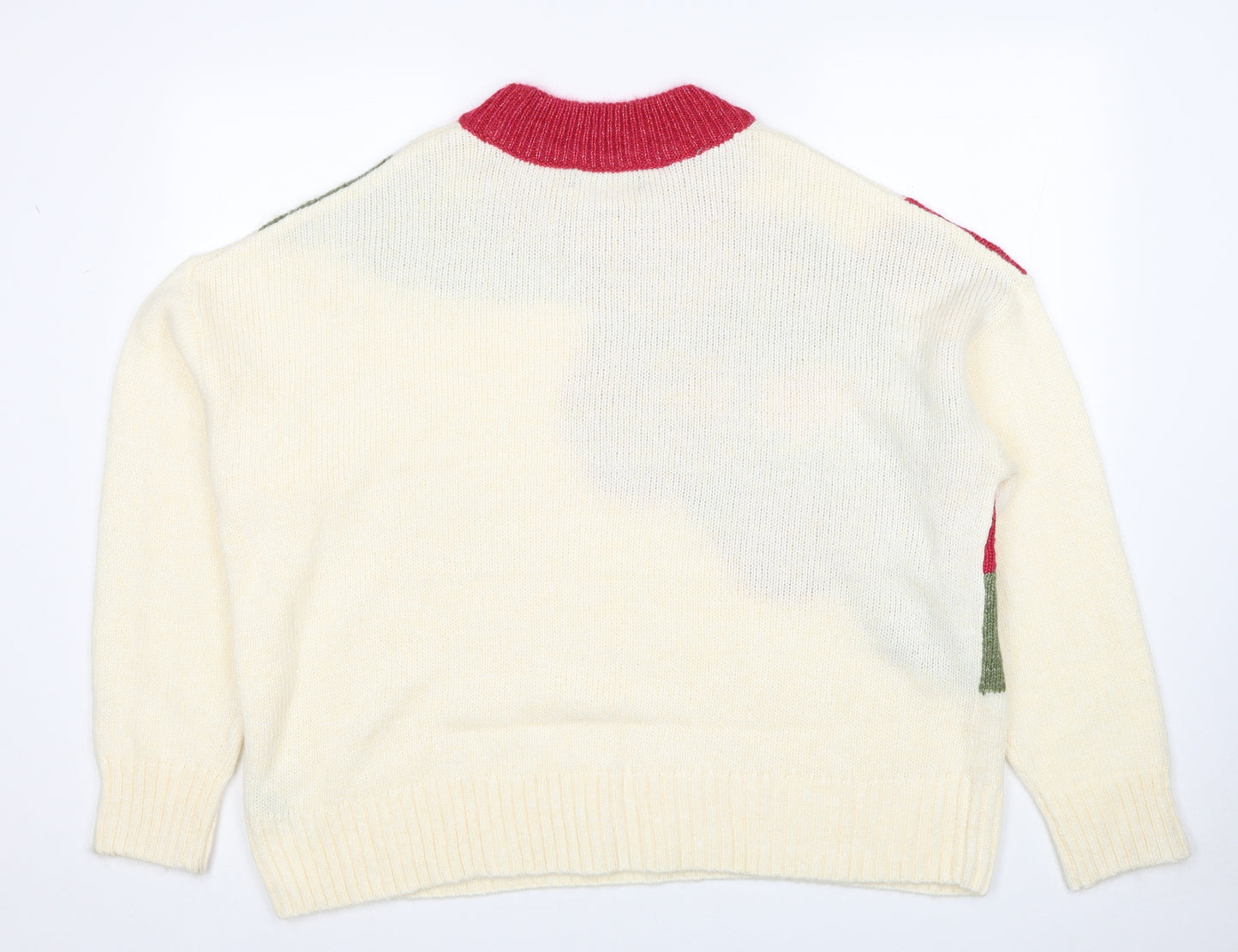 Marks and Spencer Womens Ivory Mock Neck Floral Acrylic Pullover Jumper Size XL
