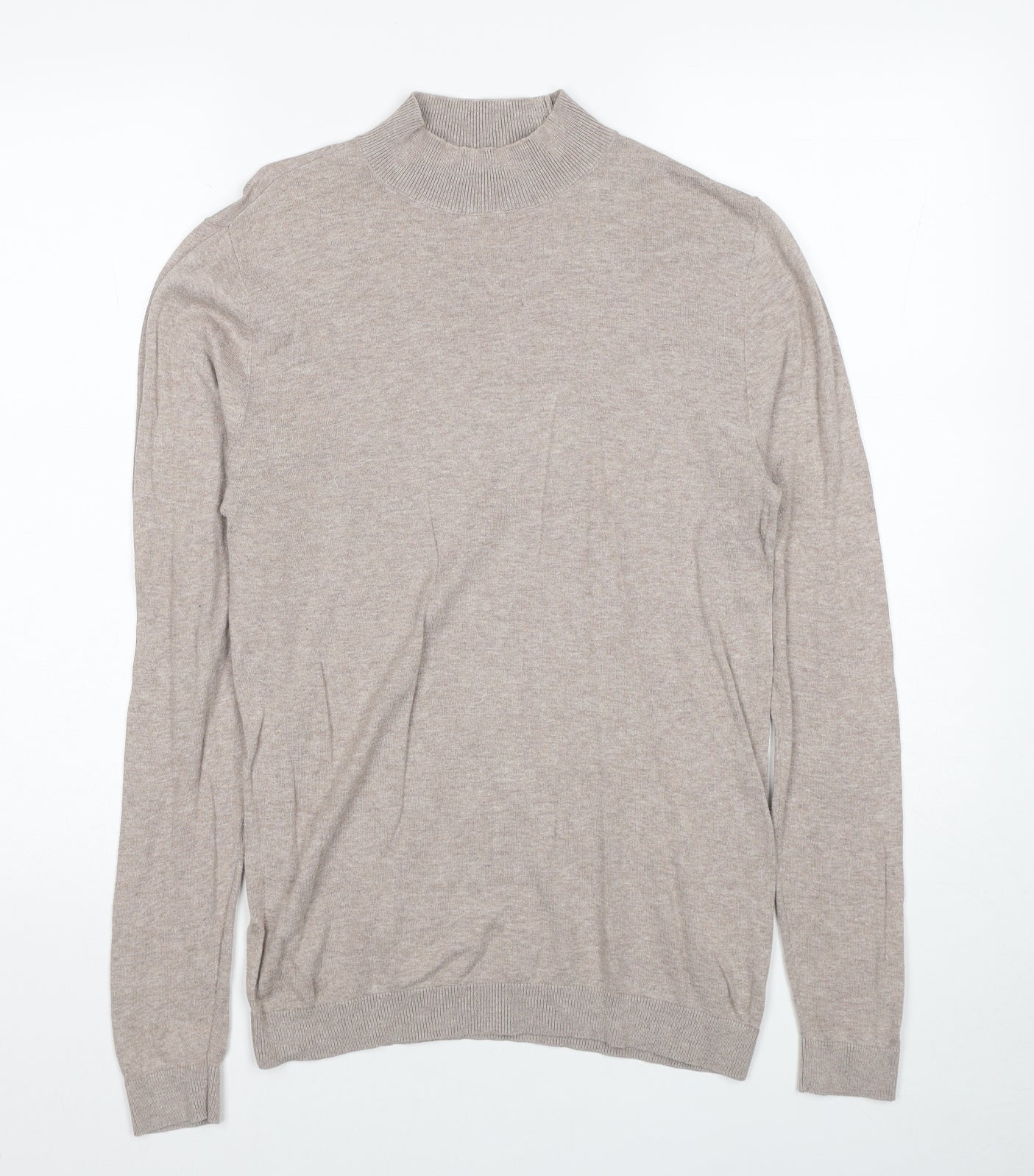 ASOS Mens Beige Mock Neck Cotton Pullover Jumper Size M Long Sleeve