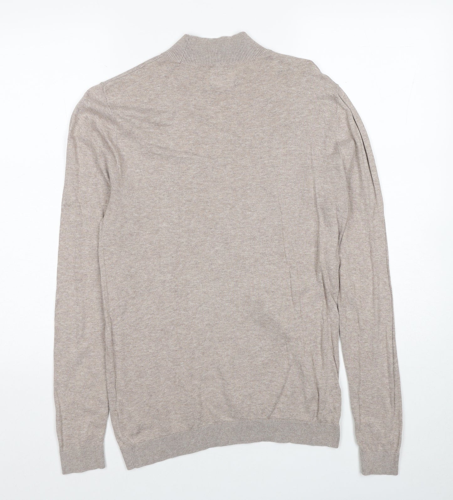 ASOS Mens Beige Mock Neck Cotton Pullover Jumper Size M Long Sleeve