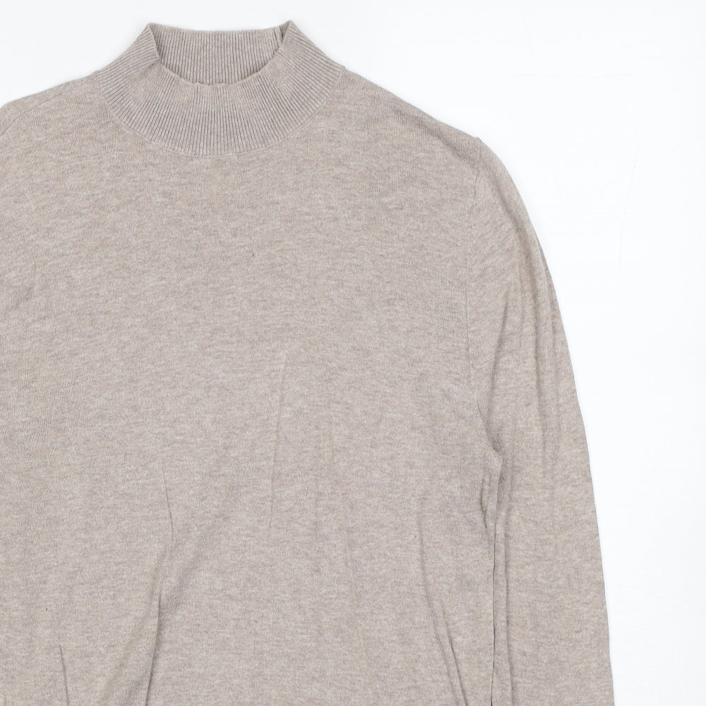 ASOS Mens Beige Mock Neck Cotton Pullover Jumper Size M Long Sleeve