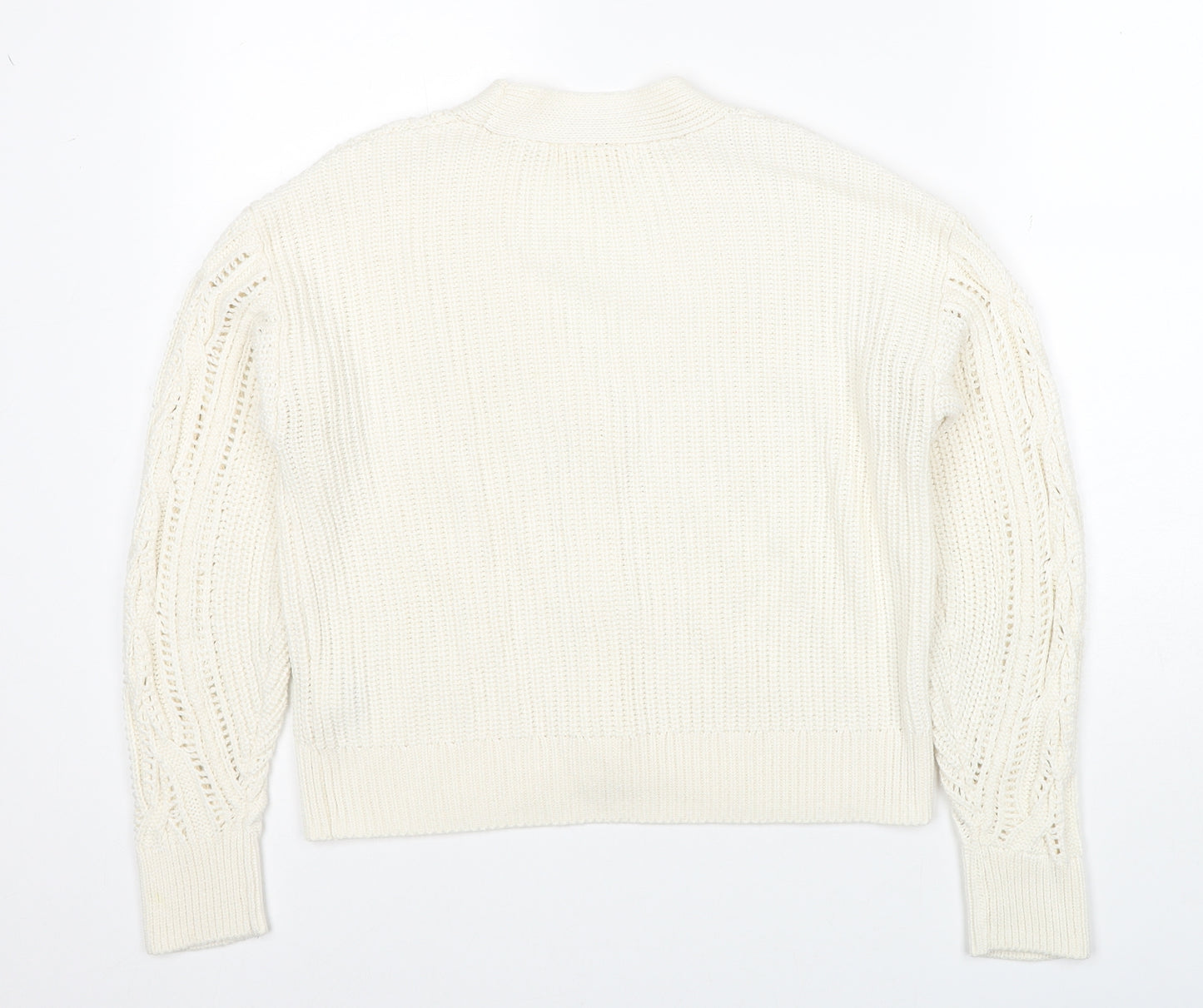 H&M Womens White V-Neck Acrylic Cardigan Jumper Size S