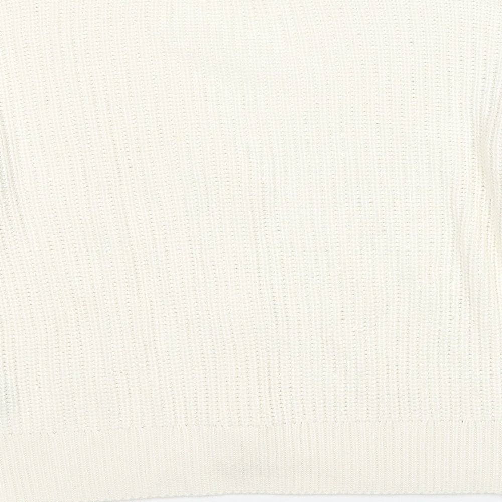 H&M Womens White V-Neck Acrylic Cardigan Jumper Size S