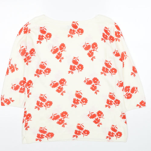 Papaya Womens White Round Neck Floral Acrylic Pullover Jumper Size 10