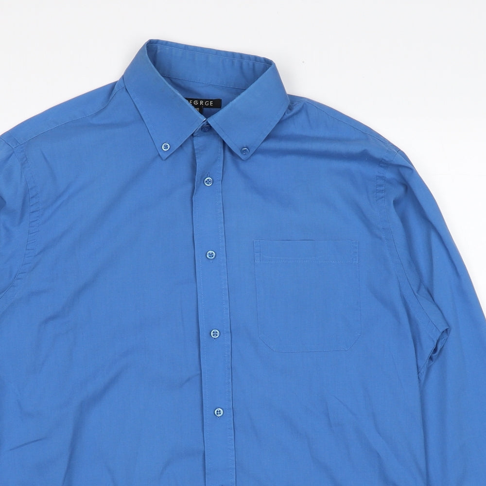 George Womens Blue Cotton Basic Button-Up Size 16 Collared