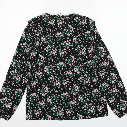 Marks and Spencer Womens Black Geometric Polyester Basic Blouse Size 8 V-Neck