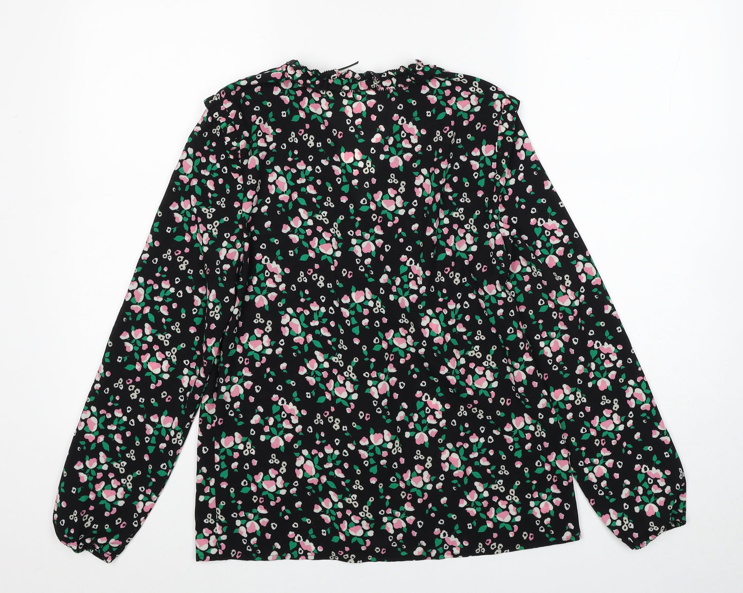 Marks and Spencer Womens Black Geometric Polyester Basic Blouse Size 8 V-Neck